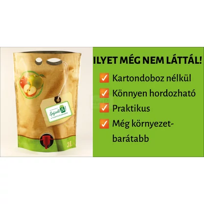100%-os frissen préselt almalé 3 l-es  Pouch up zacskóban